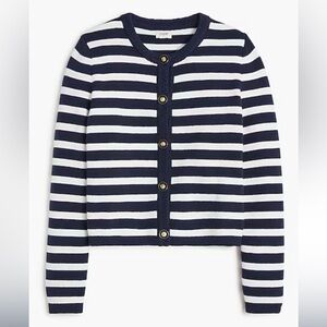 J. Crew Factory Striped Cotton Lady Jacket Cardigan Sweater- antique navy ivory